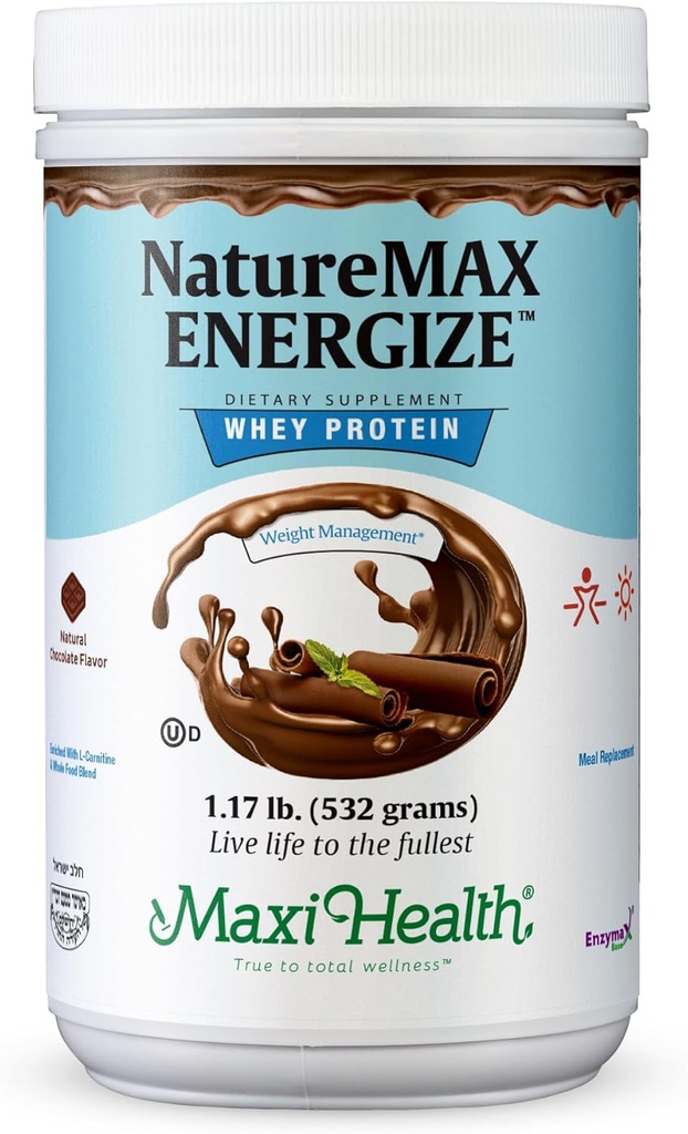 NatureMax 能源化TM Whey蛋白粉 - 能量支持用餐替换 - 20g 蛋白质人/服务 - 天然巧克力火焰 - Kosher 奶油维生素 - 1.17lb