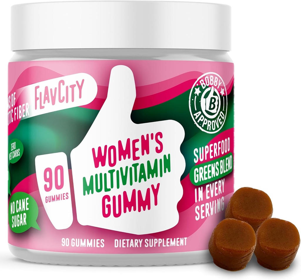 FlavCity Womens Multivitamin Gummy - Daily multivitamin Gummys for Women - Premium Vitamins, Minerals and Prebiotive Fiber - 没有蔗糖或种子油 - 有机小麦草,莫林加等(90古米)
