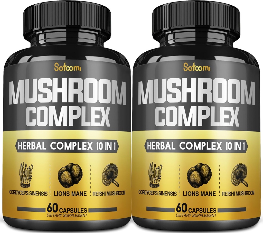 Satoomi 10in1 蘑菇复合剂补充剂 Capsules - 4个月供应 - 与狮子马恩、Cordyceps、Reishi、Chaga、Maitake、Shitake等混合剂
