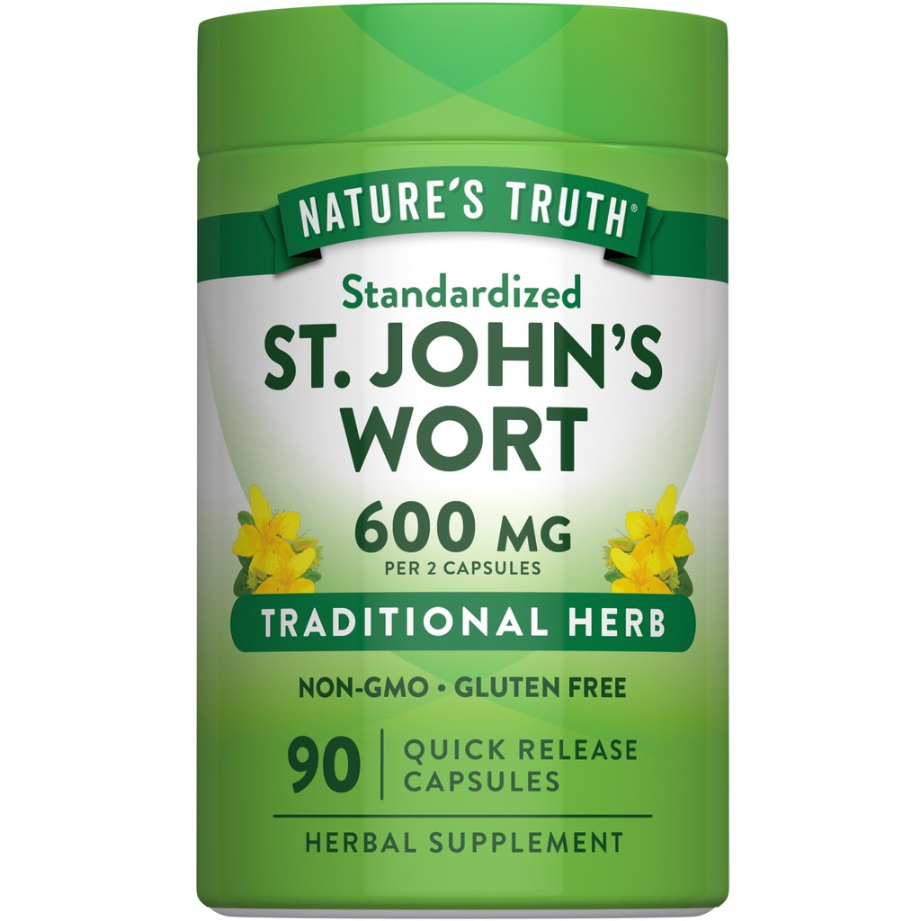 Nature's Truth St Johns Wort 600mg | 90 Capsules | 标准化摘录 | 非GMO & Gluten 免费补编