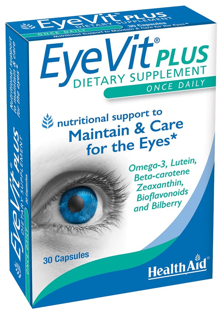 EyeVit Plus — Once-Daily Eye Health Supplements — — 30 Capsules — — 包含Omega-3, Lutein, Beta-Carotene, Zeaxanthin, Bioflavoids & Bilberry 互联网档案馆的存檔,存档日期2013-03-02.