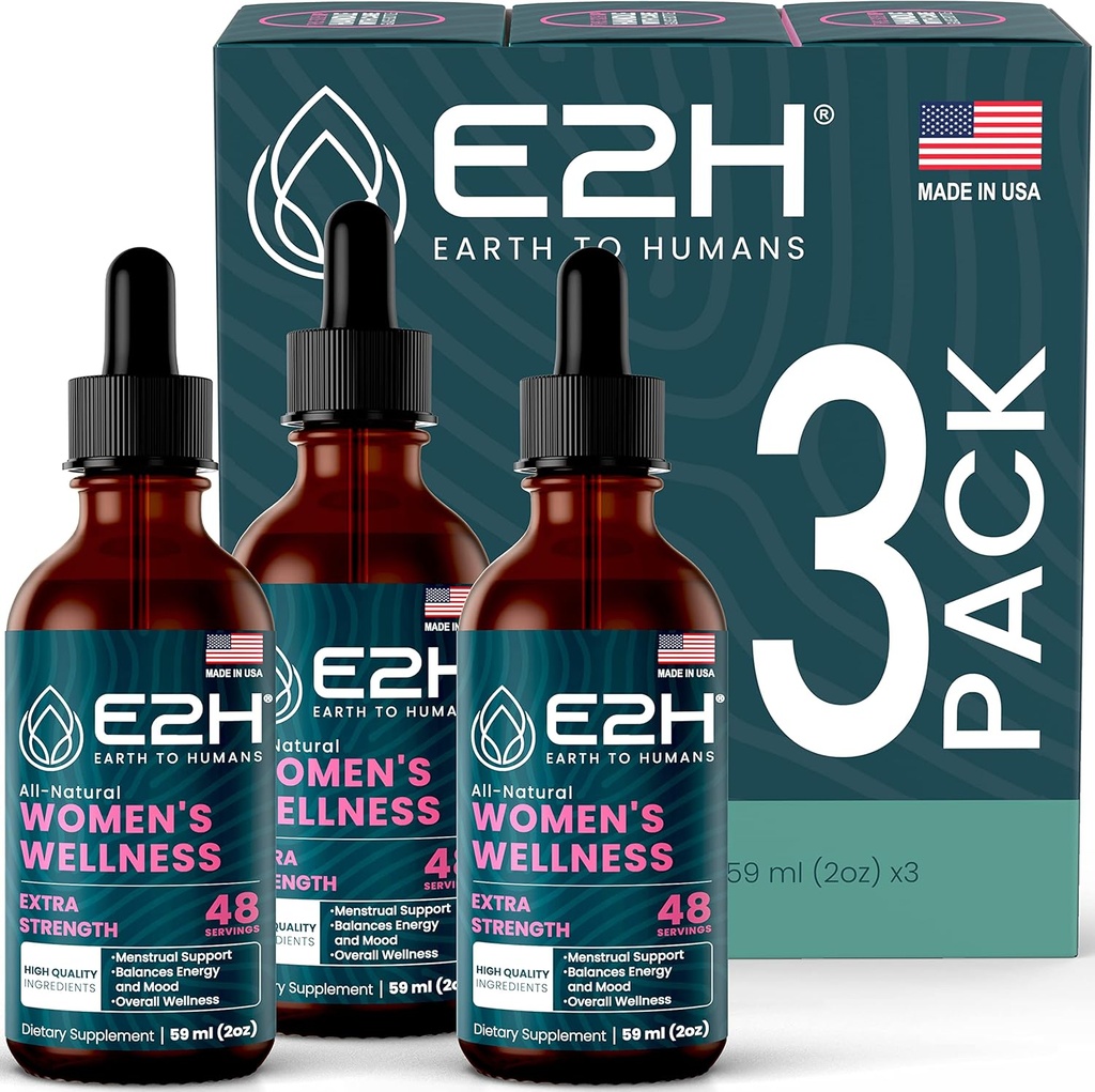 E2H 所有自然女性的健康、荷尔蒙平衡和PMS救济与黑色Cohosh、Dong Quai和Licorice根用于热闪光救济(3瓶)