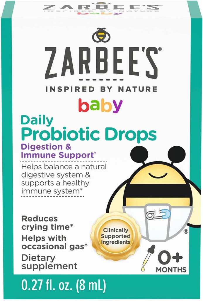 Zarbee's Baby Probiotic Drops, Daily Digestive + 免疫支持,新生婴儿 & Up, 0.27 Fl Oz