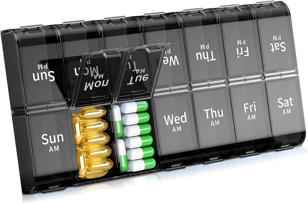 XL 大周药丸组织者 2 Times a Day, Extra Big 7 Day药丸盒 Am Pm, Daily Pill case Medicine Organization of 14 Competition, 鱼油的日夜药丸容器,维生素, 补编