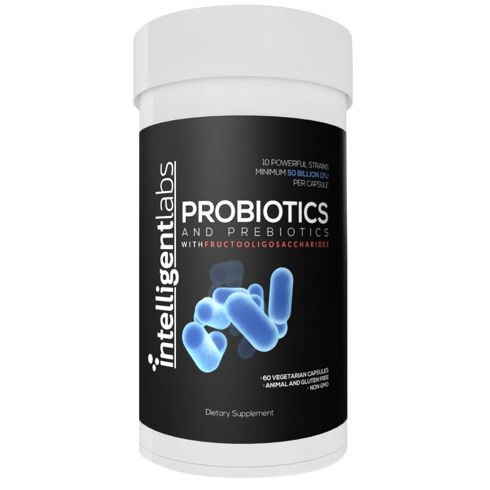 智能实验室 5亿CFU Probiotic with Prebiotics, No Refrigeration Needed, 配有 Sunfiber 和 FOS for 10x More Probility, 每瓶60天供应,第三方 纯度验证