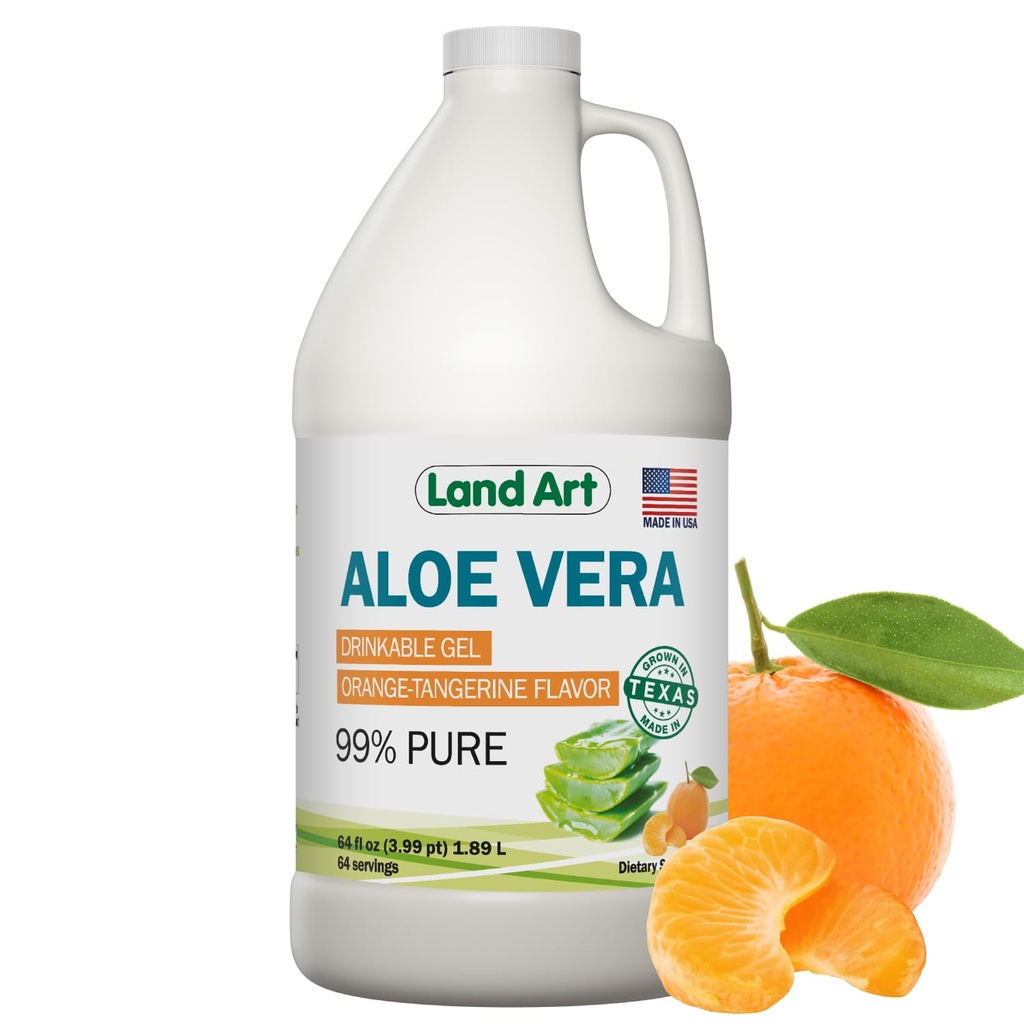 纯Aloe Vera可饮用Gel - 橙色坦吉林裂片 - 冷处理内片 - 来自德克萨斯州的有机新鲜叶片 - 用于 Heartburn Relief - Acid Reflux - 64 fl oz
