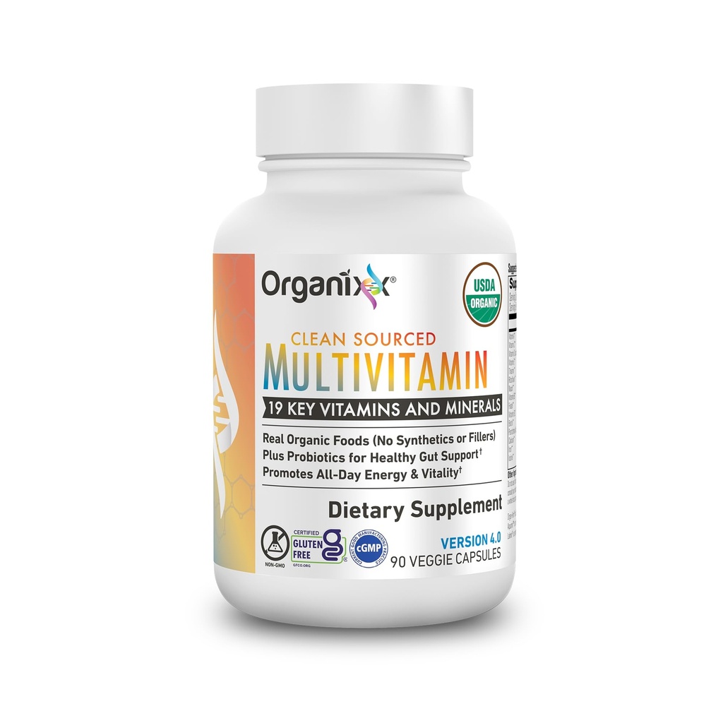 Organix Vegan Multivitamin for Men & Men, 配有维生素C, D3, 维生素B 复合体, Probiotics, 有机水果和蔬菜, 支持消化剂, Gut Health, Immune 支持, 90 Gel Capsules