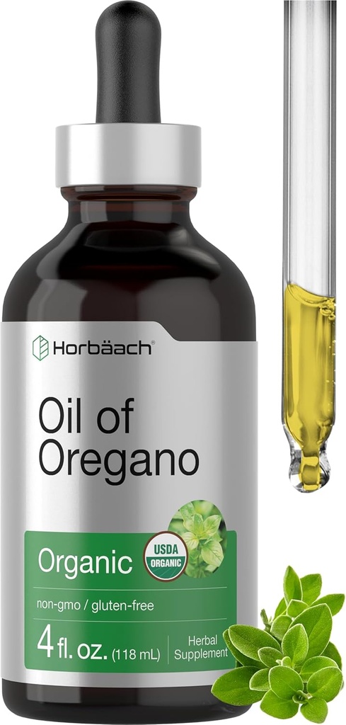 Oregano的Horbäach有机油 4 fl oz 液体 | Vegan | Non-GMO, Gluten Free