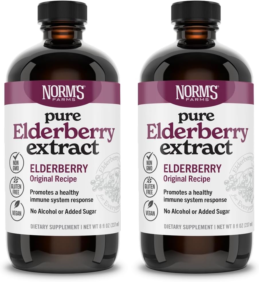 Norm's Farms Pure Elderberry Extract 2PK - 由美国唯一的老年莓制成 - Immune,抗氧化剂支持,无添加糖,Additives,Vegan,Gluten-Free,Non-GMO,无丁香酒精 - 8 Oz