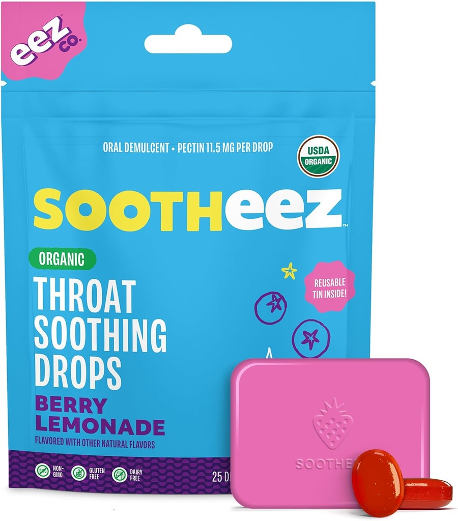 Sootheez 有机喉咙滴滴给成年人,Berry Lemonade, 25 计数,可再填充, 大味滴给Sooth Sore喉咙
