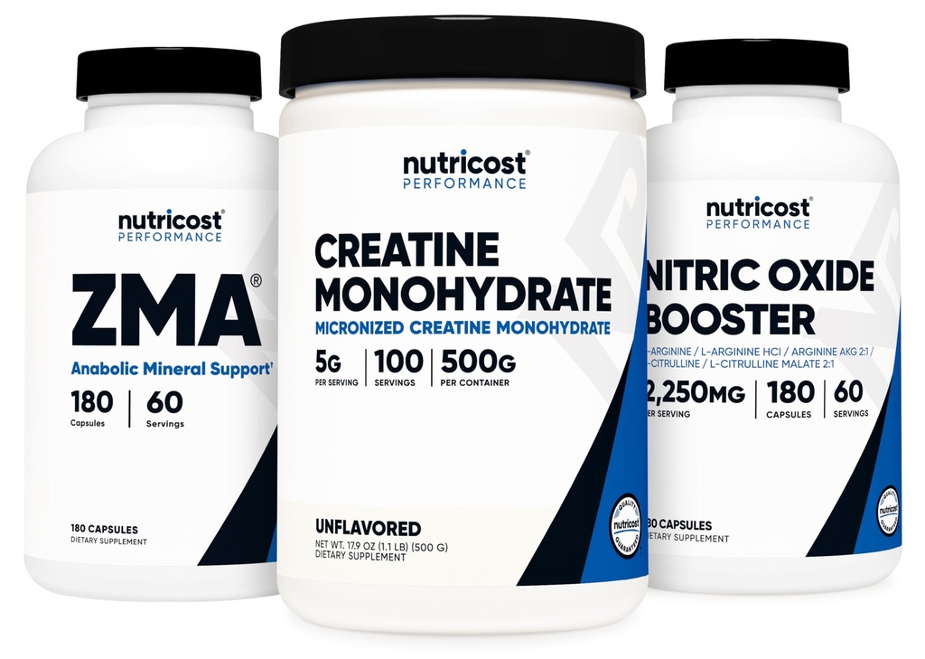 营养成本Creatine 500格拉姆、Nitric Oxide 180卡普尔和ZMA 180卡普尔包