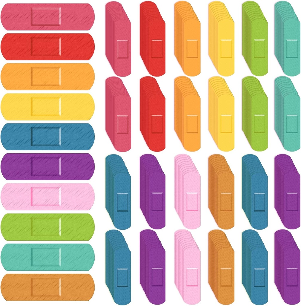 Lounsweer 600 Pcs 孩子们 乐队 Bandages Bulk 防水 Breatable Bandages Neon 色彩丰富的灵活乐队 各种颜色 灵活保护 伤者护理 板块和轻剪