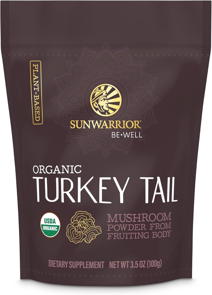 Sunwarrior Organization Turkey Tail Mushrom Powder Turkey Mushrom Immune 支持 微生素 Gut 健康支持 50 服务 100g 邮袋 好