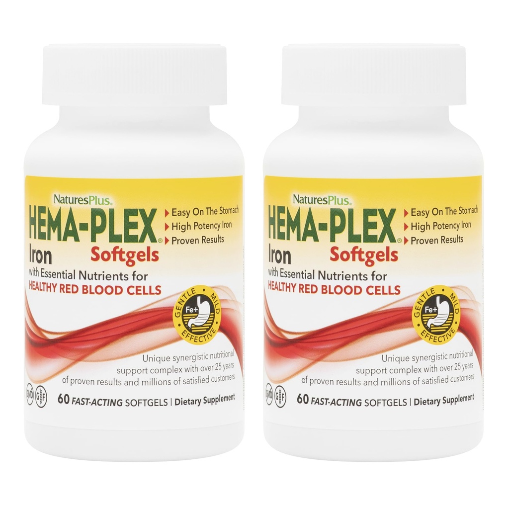 Plus Hema-Plex 铁 - 60 快动作软胶 - 2 Pack - 85 mg 铁 + 维生素 C & Bioflavoid 健康红血细胞 - Vegan, Gluten Free - 40 总功用