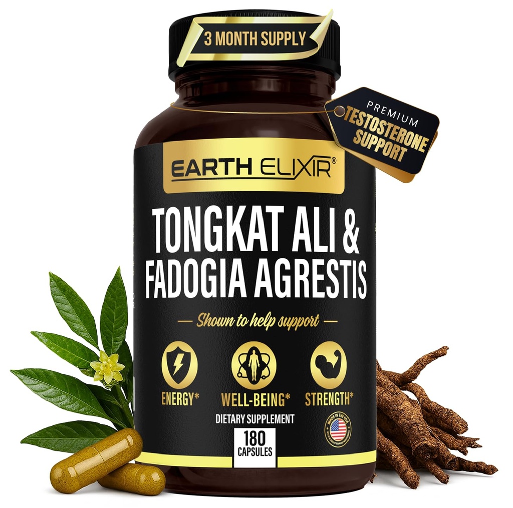 Earth Elixir Fadogia Agrestis & Tongkat Ali for Men & Woman – Tongkat Ali – Men 天然睾丸酮补充剂 - 在美国和第三党制造 测试 - 力量,能量和生命 - 长杰克 - 3个月供应