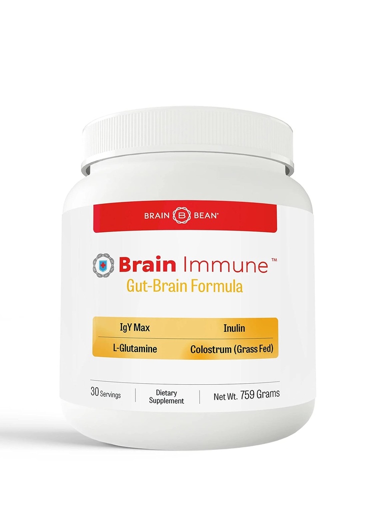 Brain Bean Brain-Immune QQ 高级公式 支持 Leaky Gut, Leaky Brain, Immune System QQ 与 10g Colostrum 与 Lactoferrin, 5g L-Glutamine, 4g IgY Max, 1g Inulin 30 服务