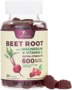 Bet Root Supplements Gummys - 500 mg Perfering with Beetroot 抽取维生素 C & Magnesium - 支持能量心脏健康和硝酸生产 - 红豆 Supplements Gummy - 60 Gummys