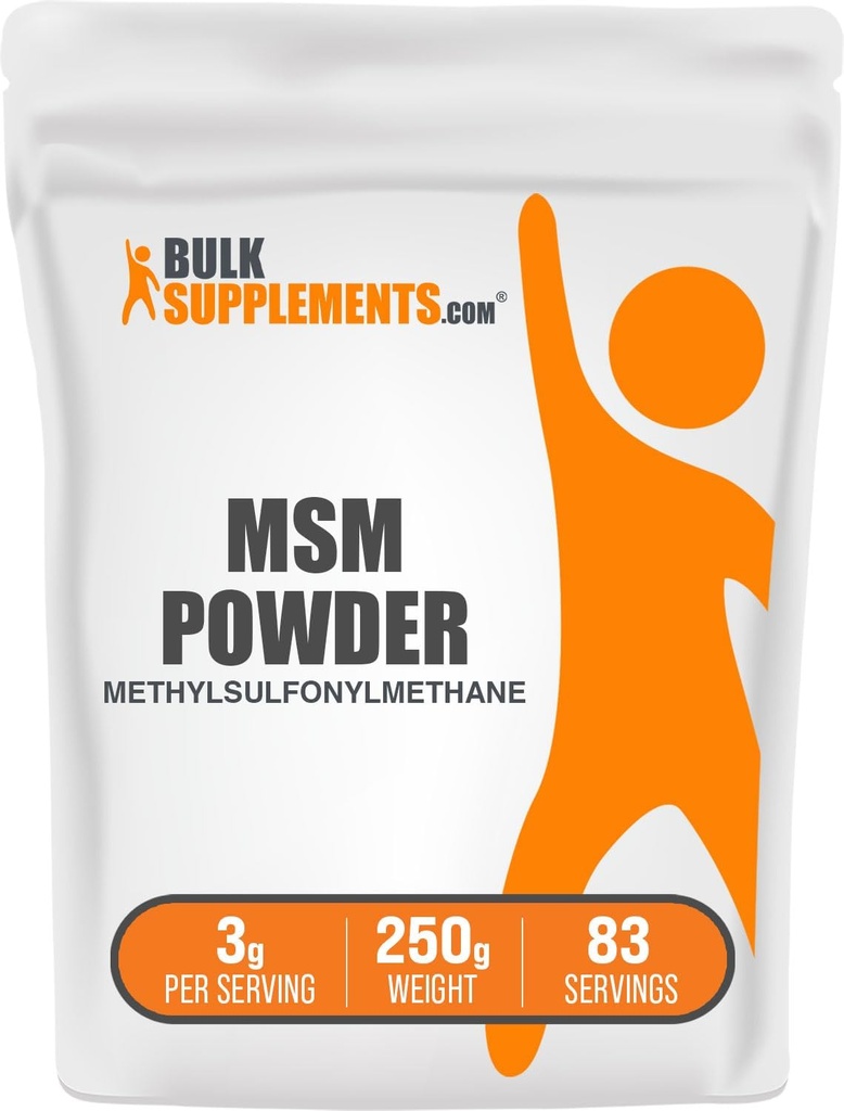 Bulk Assupports.com MSM粉 - 甲基磺酰胺,MSM 补充剂,营养补充剂 - Gluten Free,每服3g,250g(8.8 oz)(包1)