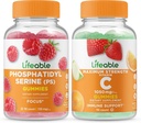 活性磷酸 Ph(PS) + 维生素C 1050mg, Gummys Bundle - 大品尝,维生素补充, Gluten Free, GMO Free, Chewwable Gummy