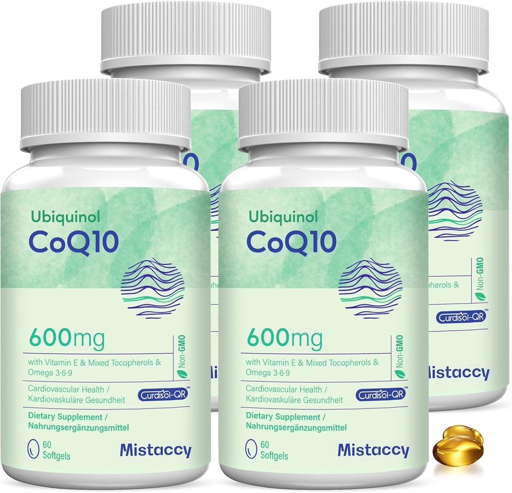 CoQ10 600mg 软胶 QQ 高吸附性 CoQ10 Ubiquinol 补充 QQ 减量形式 用维生素 E 和 Omega 增强 3 6 9 QX 抗氧化剂 动力室 健康好 QQ 240 软胶