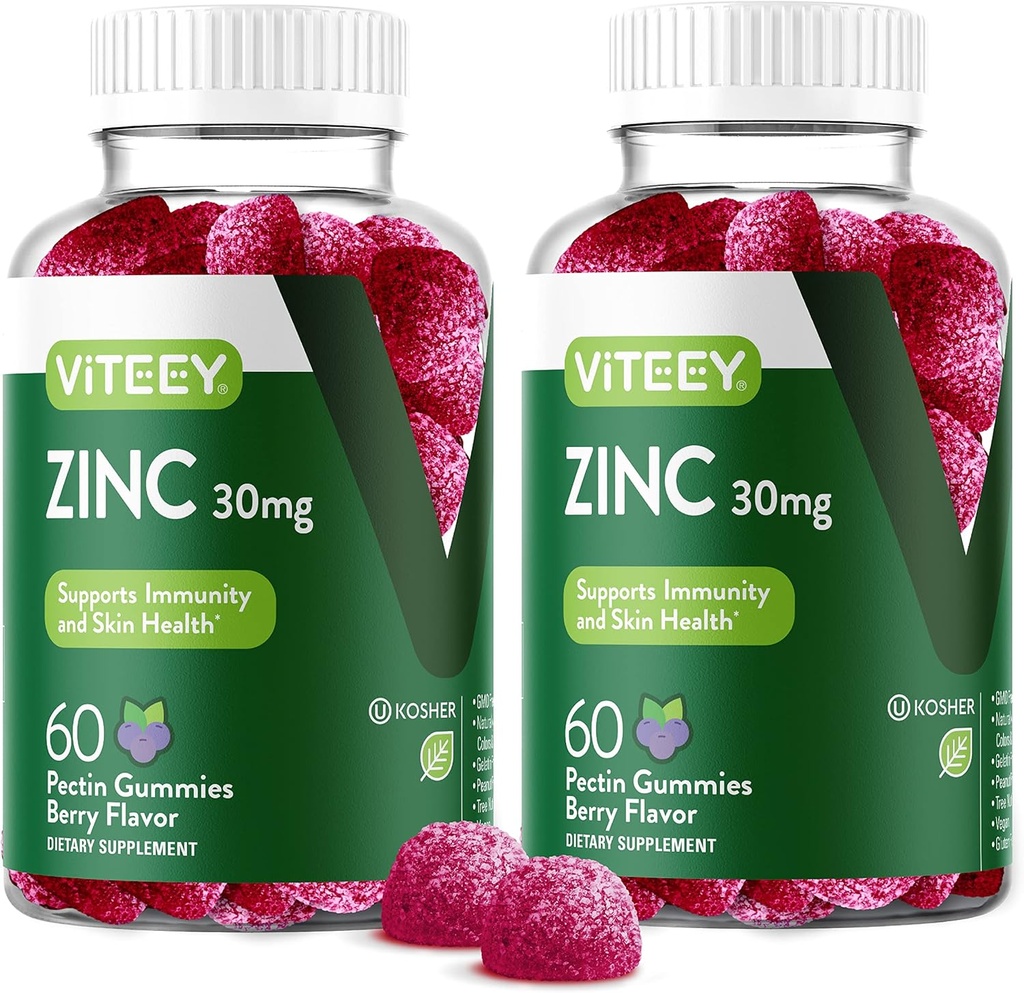 Viteey Zinc Gummys for Men and Women - 锌补充物 30mg - Immune Boost & Skin Health - Vegan, Gluten Free - 120 计数
