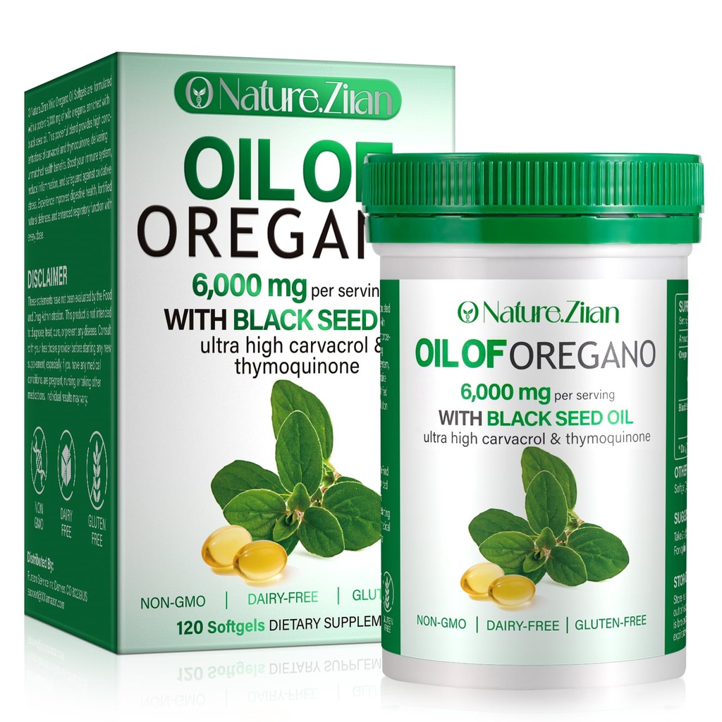 Oregano Softgel油 - Oregano有机油与黑种子 - 2 in 1, 120 Count