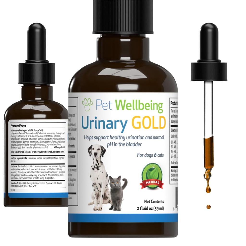 Petwelling Urinary Gold for Cats - Vet-Formulated 多Herb Urinary Tract 支持 - Feline Bladder 健康与 Urinary System Wellness - 综合猫类补充 - Liquid Formula 2 oz (59ml)