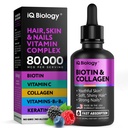 液态生物素促进毛发生长,皮肤和钉子 - 80,000 mcg 毛发维生素滴液 - 超强生物素 5000mcg,Collagen, Keratin with Hyaluronic Acid - 女性和男性多维他命补充剂 - 2 fl oz