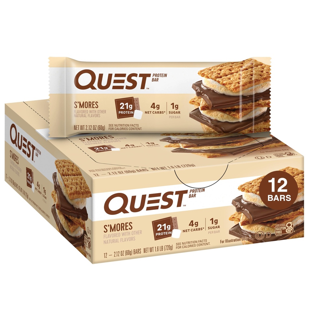 素食营养 S'more蛋白棒, 21g蛋白, 1g糖, 4g Net Carb, Gluten Free, Keto Friend, 12 Counter