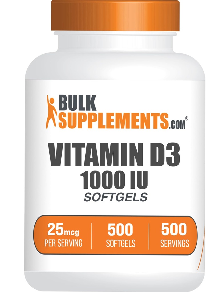 Bulk Assupports.com 维生素 D3 1000IU 软胶 - Choolcalciferol, D3 补充,维生素 D 1000IU - 1 维生素 D3 软胶 (25mcg of Vitamin D) 每服一次,500 count (Pack of 1)