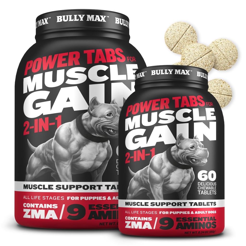 Bully Max 2-in-1 Muscle Buildinger Chewable Tables for Puppies & Adult Dogs - 狗维生素和肌肉增益和增生补充 - 警犬小狗 多维塔明 for All Breeds & Ages - 60 Tabs (2瓶)
