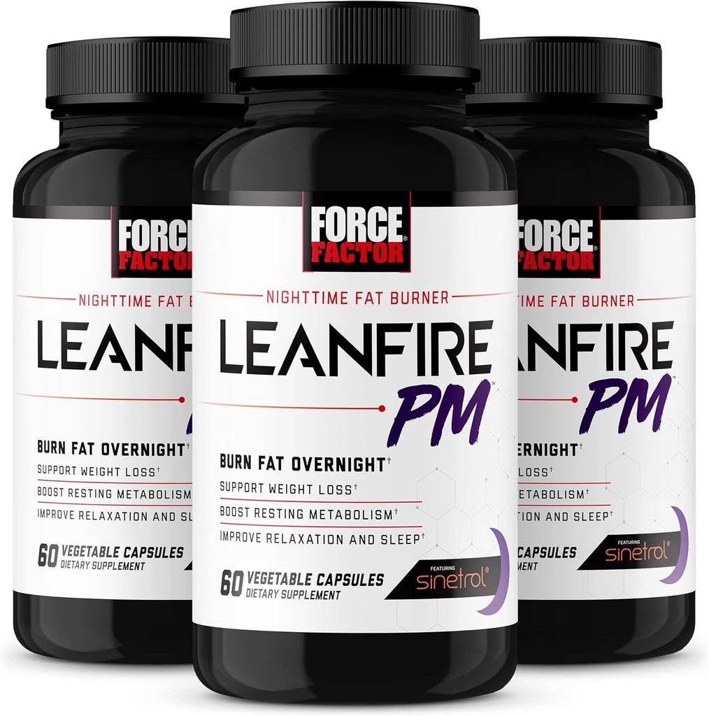 强制因子 LeanFire PM, 男女体重损失药丸, Fat Burner and Overnight Wight Loss Pills to Burn Fat, Boost 代谢药剂,以及改善睡眠以取得不可思议的结果, 60 Counter (Pack of 3)
