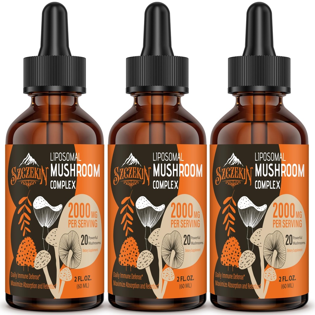 Liposomal 蘑菇复合物 Drops 2000 MG - 20 有机蘑菇提取器 - 豁免、认知和记忆高级液体公式 - Lions Mane 补编, Reishi, Cordyceps, Chaga, 90 services