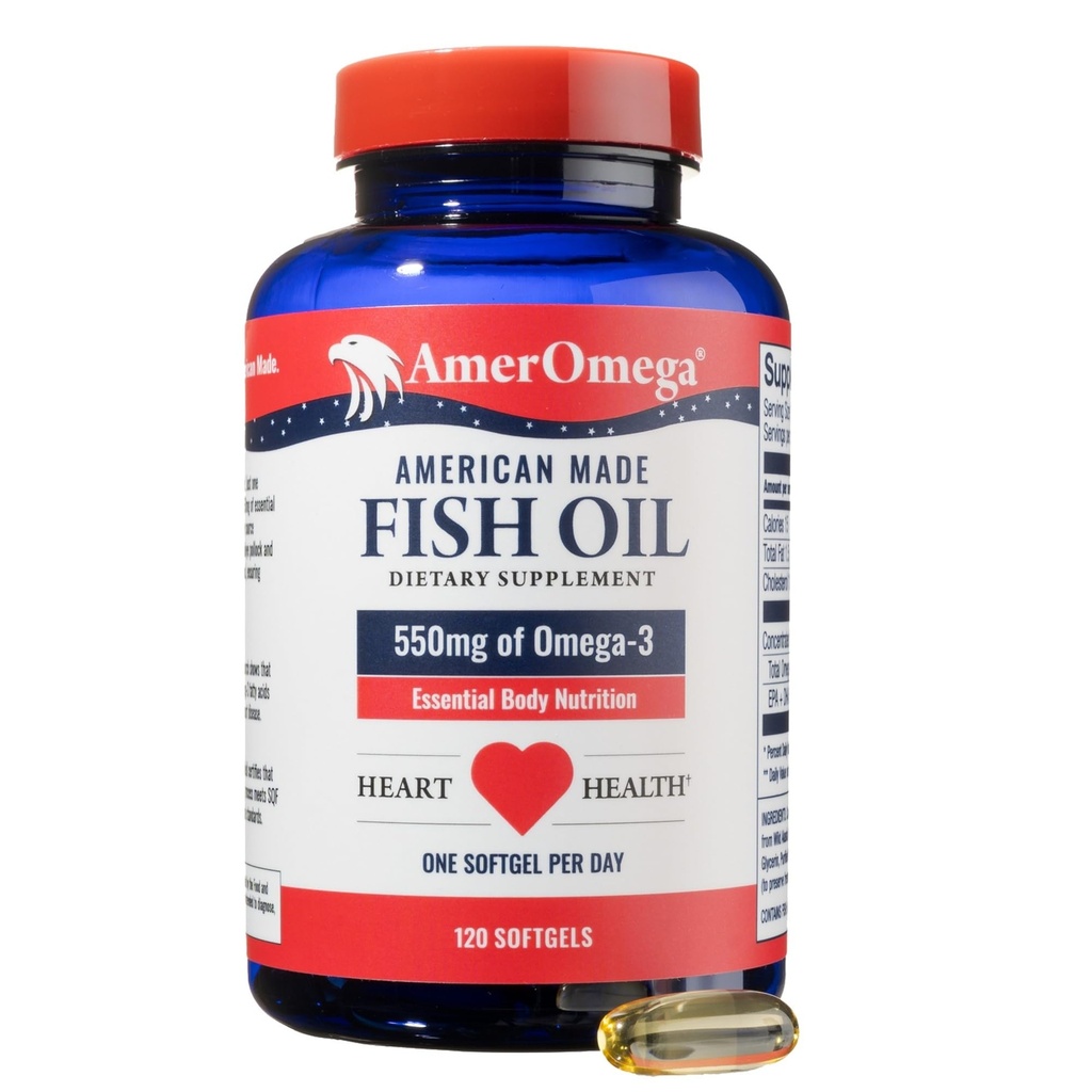 AmerOmega Triglyceride Omega-3 鱼油促进心脏健康支持 - 野生-抓捕阿拉斯加·沃利耶·波洛克 - 美裔-来源,美裔-马德 - 非GMO,Gluten-free & Dairy-free - 120 Softgels