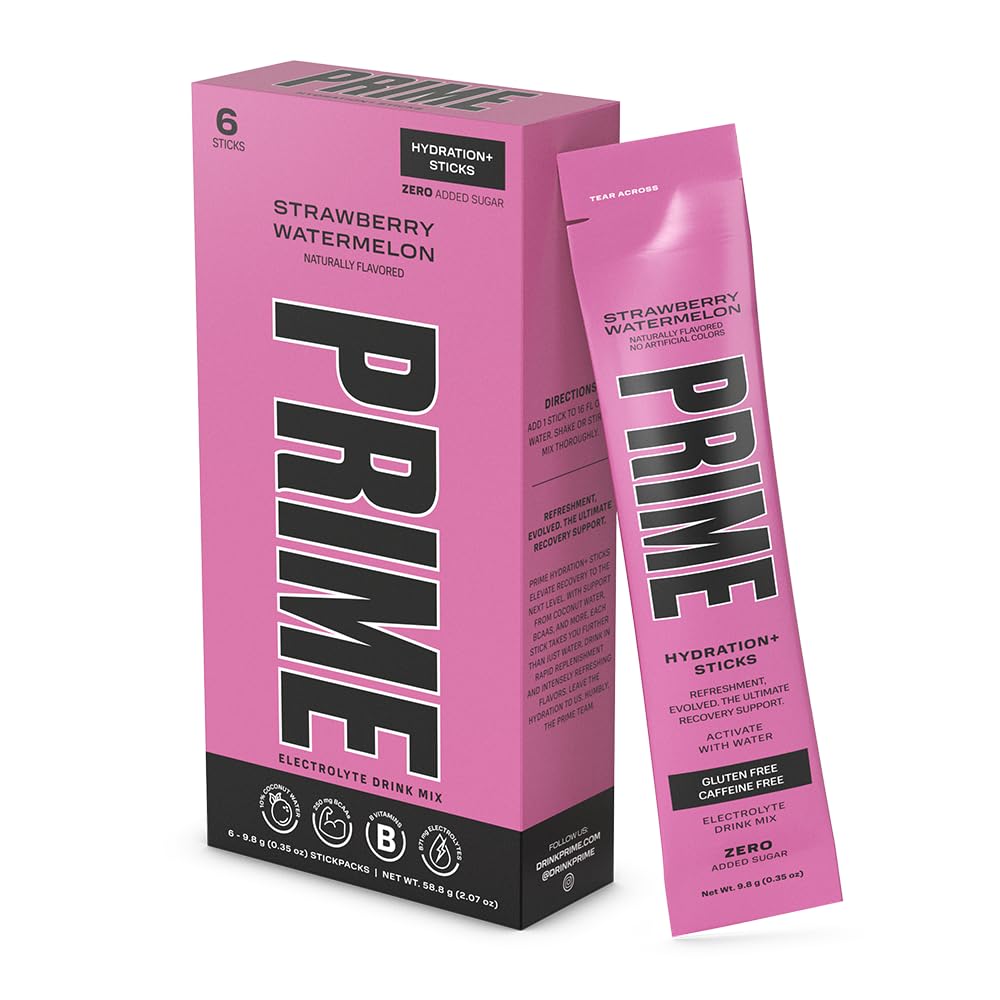 PRIME HYDARINT + 棒草莓西瓜 → 水分粉 单服务棒 → 电解粉 上Go → 低糖 → 咖啡因-无糖 → | Vegan → 6 棒