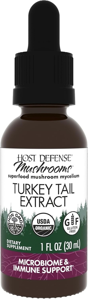 Host Defense Turkey Tail 摘录 -- -- 消化性健康和免疫反应支助补编 -- -- 胃肠和古特微生物支助蘑菇补编 -- -- 1 fl oz(30名服务员)*