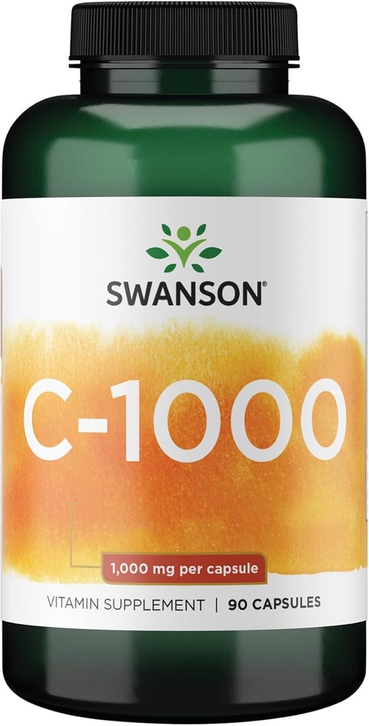 Swanson 维生素C w/玫瑰 HIPS - 草药补充剂促进皮肤健康,心脏健康和免疫系统支持 - 自然公式促进保护与健康 - (90 Capsules, 1000 mg 各自)