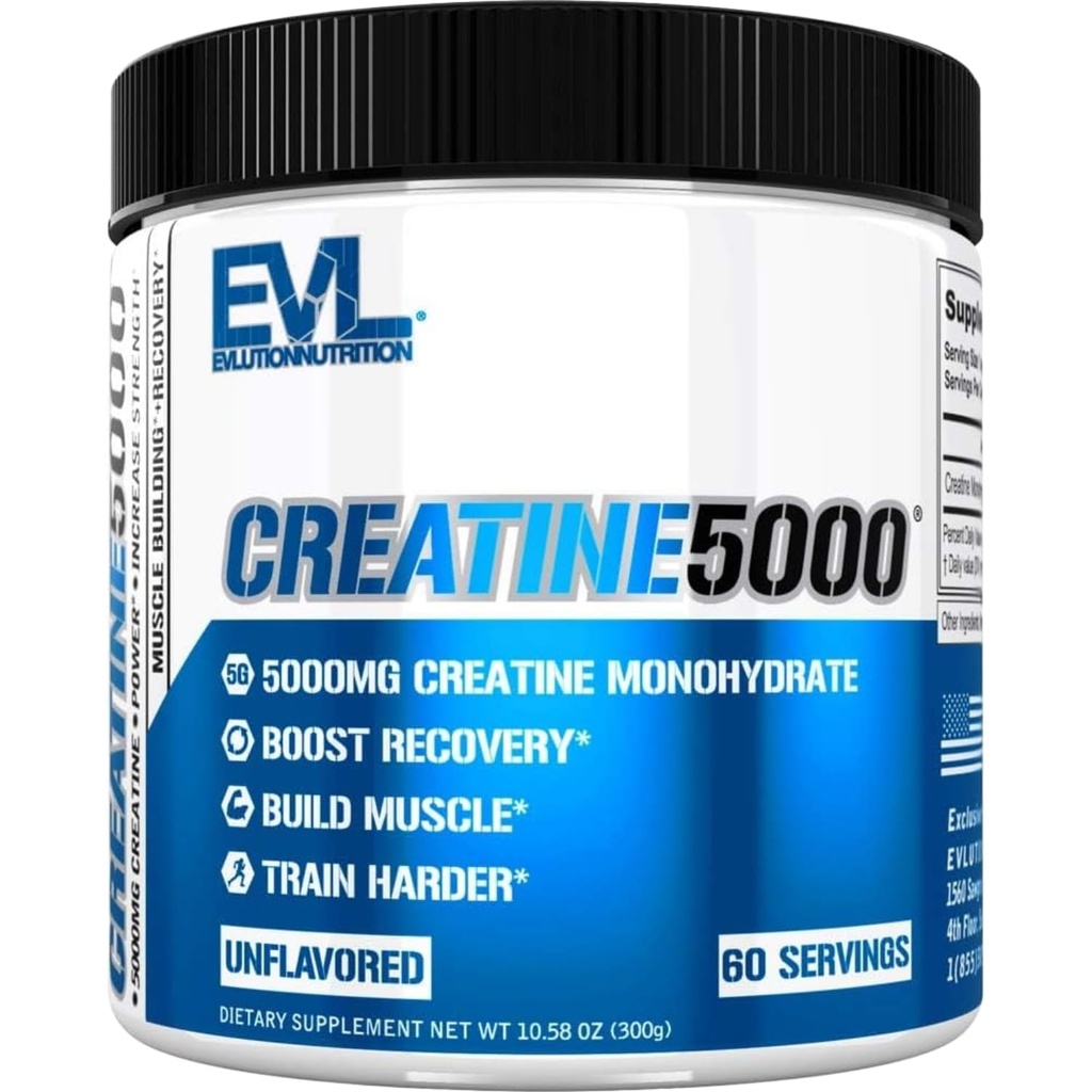 Evlution营养 Creatine 5000 - 支持更快的恢复,精益肌肉生长和性能 - 工作前和工作后粉剂 - 5000mg纯克里丁单水合物 - 60 services - 不受欢迎