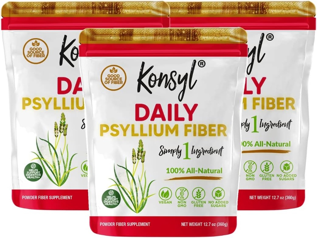 Konsyl Daily Psyllium Fiber, 3 Pack, 360g Gusset Bag, Gluten Free, 非转基因生物, Keto Friendly, 不受欢迎, 易混合纤维