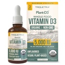 植物-D3 有机维生素 D3 5000 IU - Vegan, 最大强度亚语言液体 D3 滴水量 - 200% 高吸收量 - 100% 植物基胆固醇形式 - 适用于所有年龄的可调整剂量(1oz液体)