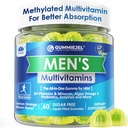 Mens Multivitamins Gummys, 甲基化多维敏用于男性, B 复合体, 矿物, Vegan Omega 3, Probiotic, Enzyme, 抗氧化剂用于男性的全日支持, 无糖, Vegan(无铁) 60 Counts