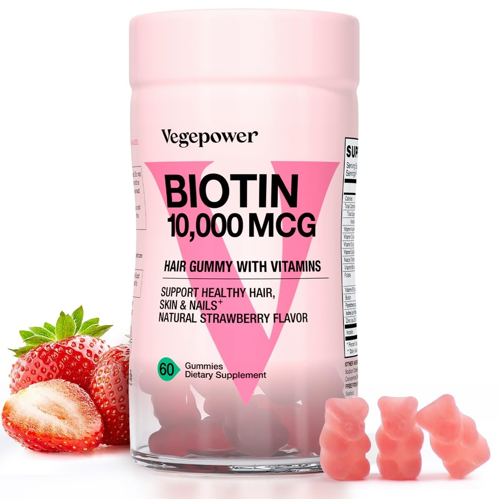 10000mcg - Vegan Biotin维生素支持健康的头发,皮肤和钉子,Hair Vitamin Gummy for hair growth 10000mcg - 非GMO,可口补充
