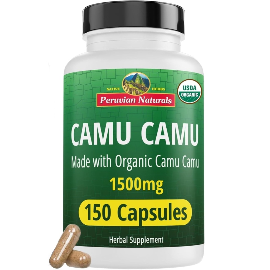 秘鲁天然有机维生素C来自Camu Camu Capsules 1500mg - 150 Vegan 药丸,天然维生素C来自全食品 Camu Berry 有机,非GMO