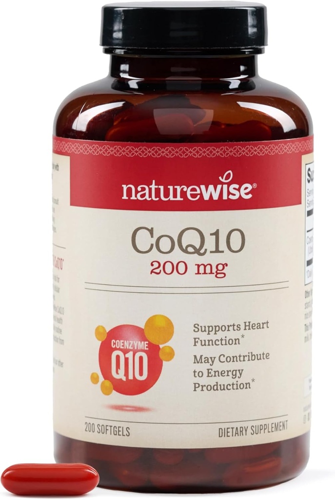 NatureWise CoQ10 200mg Softgels,HighPotency Ubiquinone - Coenzyme Q10 补编 - 心脏健康抗氧化剂+能量 - Vegan,Non-GMO,Gluten-Free - 200 Count [200-Day供应]