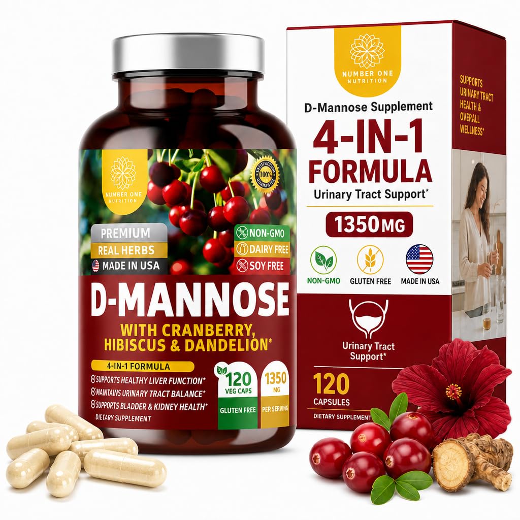 1号营养精品D 曼诺斯女性和男性补充[最大强度,1350MG] Natural D-Mannose with Cranberry, Hibiscus and Dandelion for Urinary Tract Health, 120 Counter