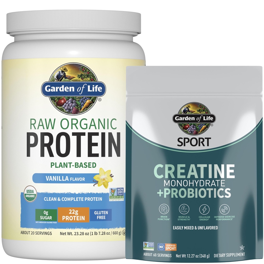 生命蛋白和凝血蛋白植物园 – Vegan Vanilla蛋白粉 20 与 BCAs, Probiotics & Ezymes + Creatine 单水合物 预研60 为肌肉,力量和性能服务