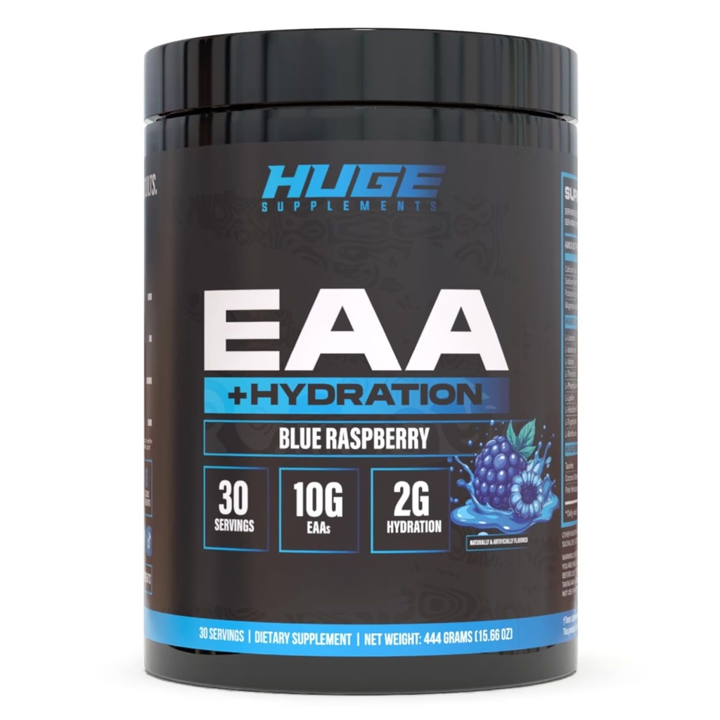 大型EAA + 水分、基本氨基酸粉、EAAs 和 BCAAs、内和工作后恢复粉、肌肉生长、恢复和性能、10g EAAs 和电解质、30种服务(蓝莓)