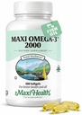 Maxi Health Omega 3 Fish Oleg 2000mg – Fish Olega 3 Supplies with no Fishy Aftertaste – 三强 EPA DHA – Kosher Omega3 帮助支持整体健康的补充(100软胶)