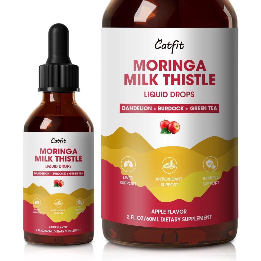 Milk Tentle Liver Detox Drops Apple Flavor – Liver Cleanse Detox & 修补莫林加,丹德利翁,Burdock & Green Tea – 草药液体补充剂 liver支持和liver Health, Vegan, 2 Fl Oz
