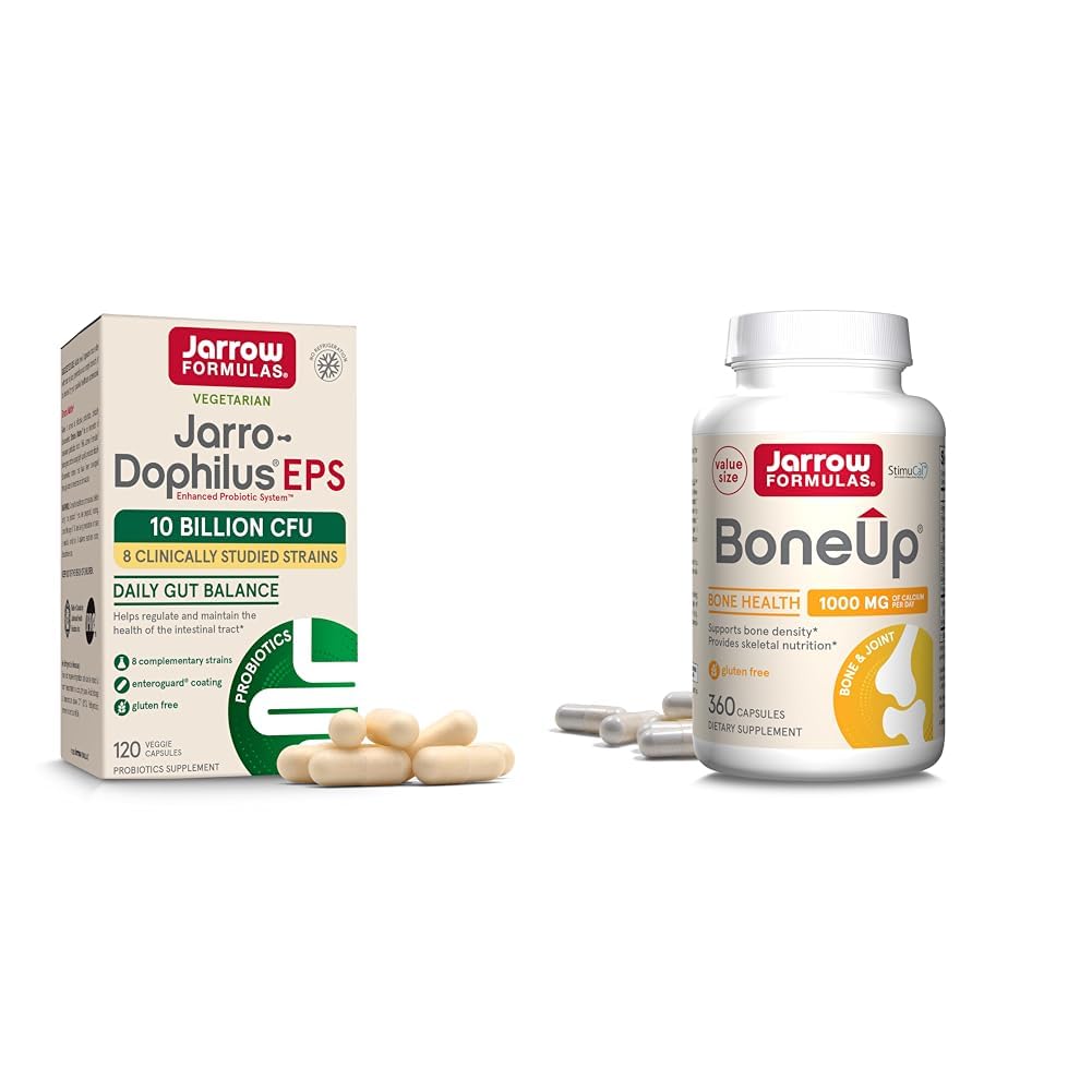 Jarrow Formures Probiotics & Bone 支持 补充 Jarro-Dophilus EPS 10亿 CFU 和 BoneUp 维生素D3, K2 & 钙